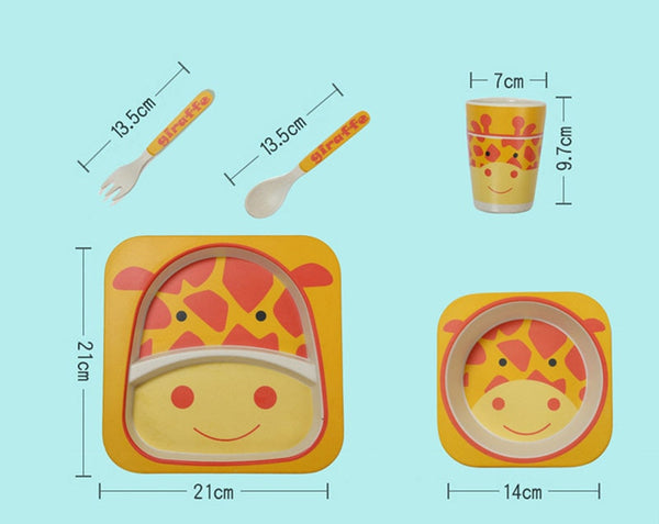 5pcs/set Children Baby Bamboo Fiber Tableware Baby Tableware Set Cartoon Animal Tableware Aet