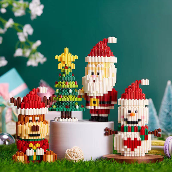 Christmas Tandem Building Blocks Santa Claus Reindeer Small Snowman Small Particles Assembled Puzzle Toys Children's Gifts