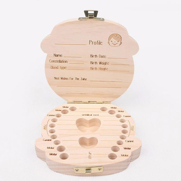 Wooden baby milk teeth box