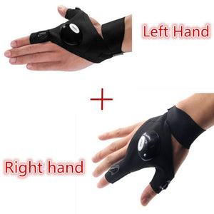 1 Pair Right and Left Multifunctional Gloves Outdoor Hiking Fingerless Gloves with LED Light Waterproof Flashlight Gloves