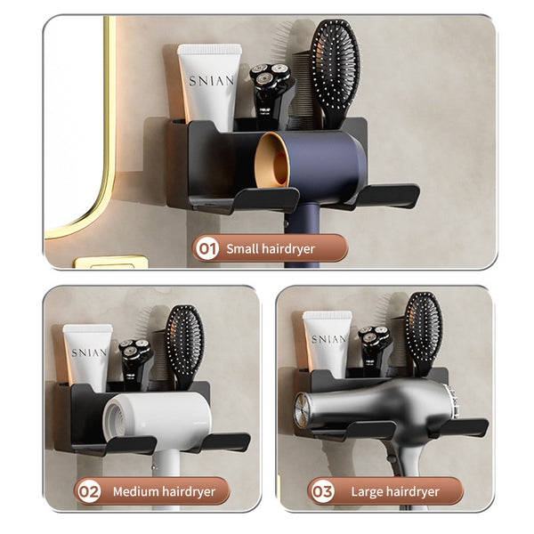 Wall-Mounted Hair Dryer Bracket Shelf & Storage Rack