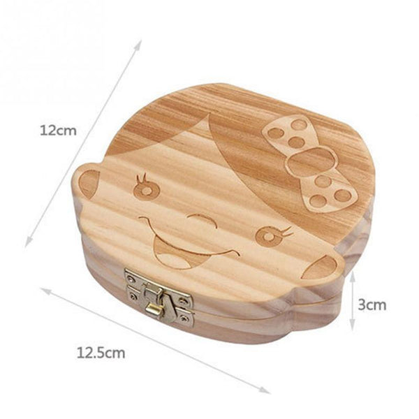 Wooden baby milk teeth box